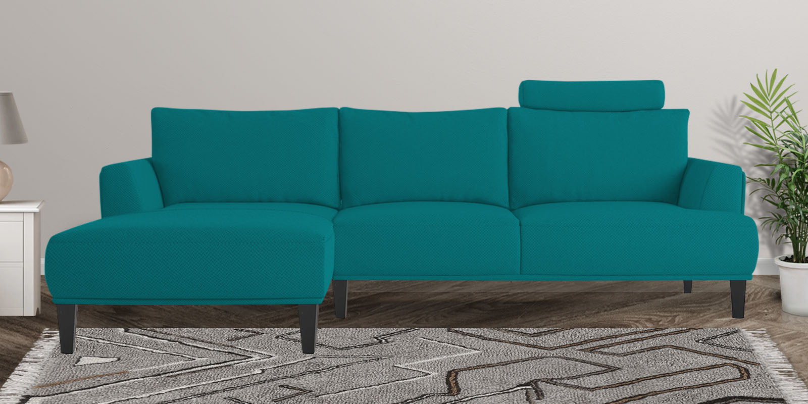 Como Fabric RHS Sectional Sofa (3+Lounger) in Sea Green Colour
