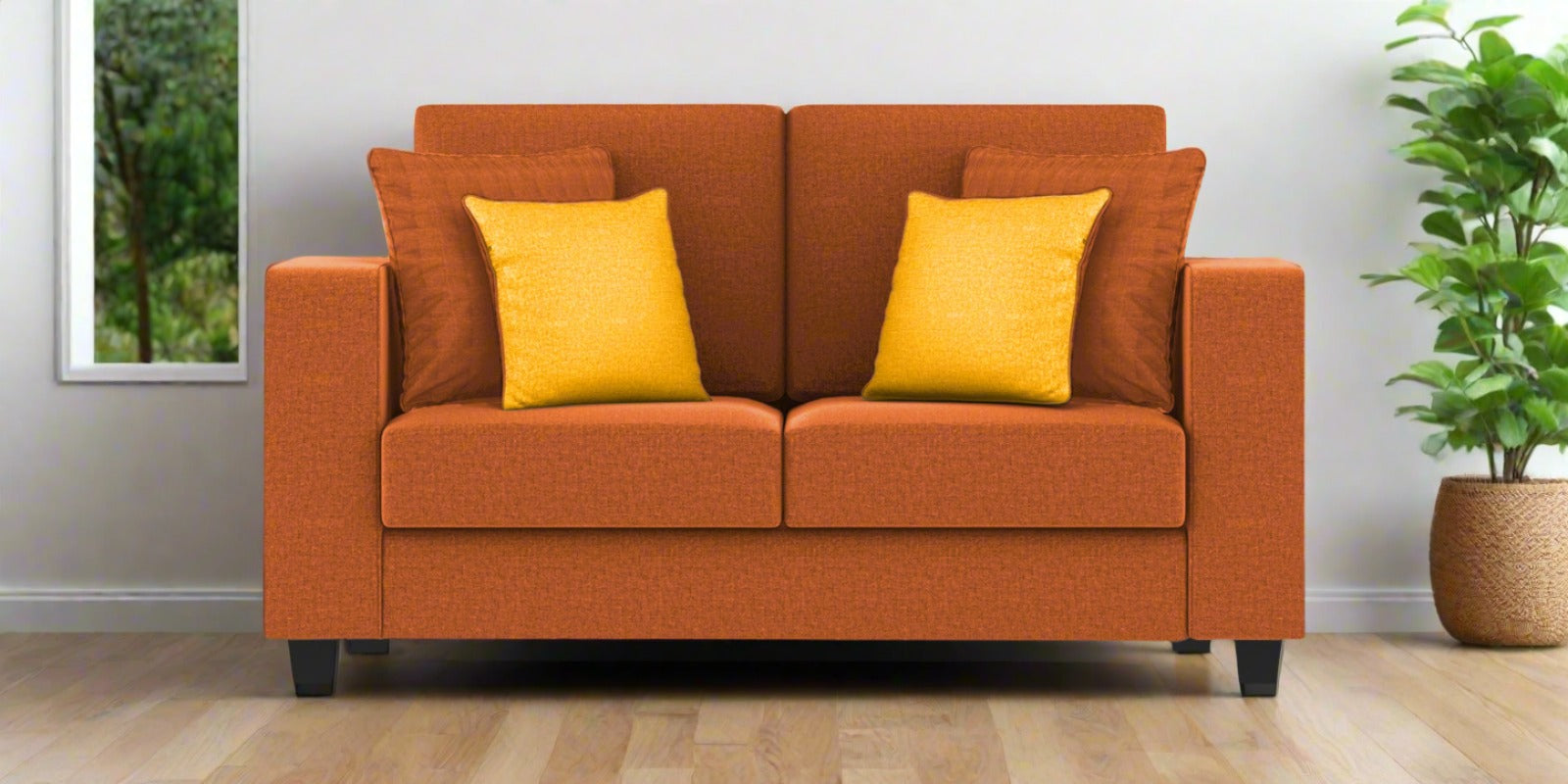 Nabi Fabric 2 Seater Sofa In Vivid Orange Colour - Febonic Living