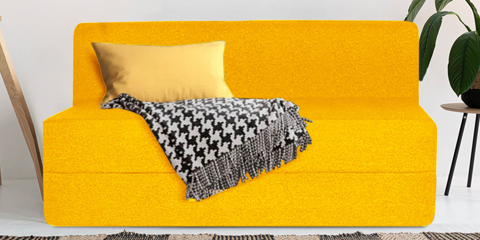 Fleepy Fabric 2 Seater Foldable Sofa Cum Bed In Bold Yellow Colour - Febonic Living