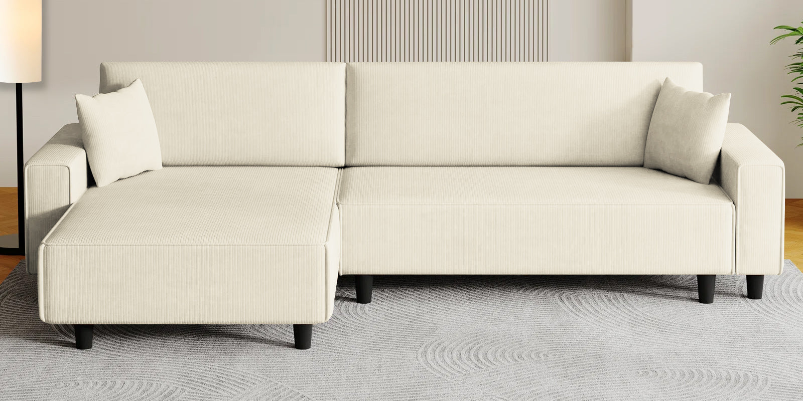 Peach Fabric RHS 6 Seater Sofa Cum Bed With Storage In Ivory Cream Colour - Febonic Living