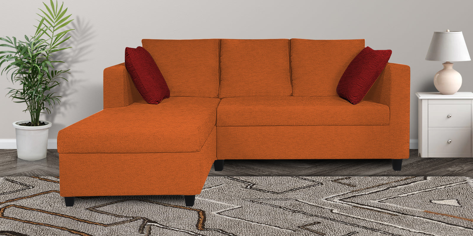 Nebula Fabric RHS Sectional Sofa (2+Lounger) In Vivid Orange Colour - Febonic Living