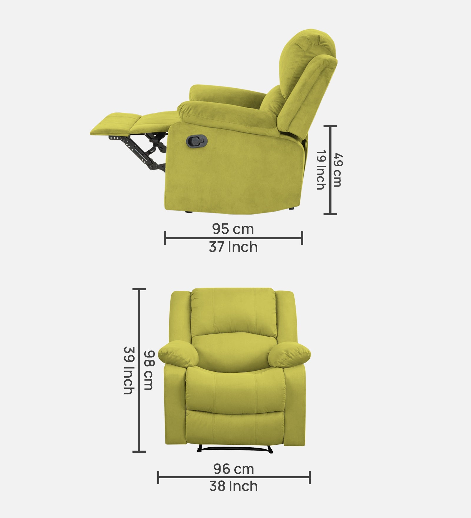 Henry Fabric 1 Seater Manual Recliner In Parrot Green Colour - Febonic Living