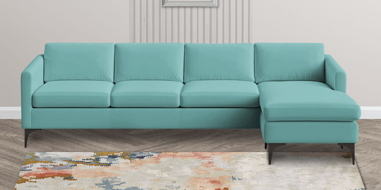 Haru Fabric LHS Sectional Sofa (3+Lounger) In Barmunda Aqua Colour - Febonic Living