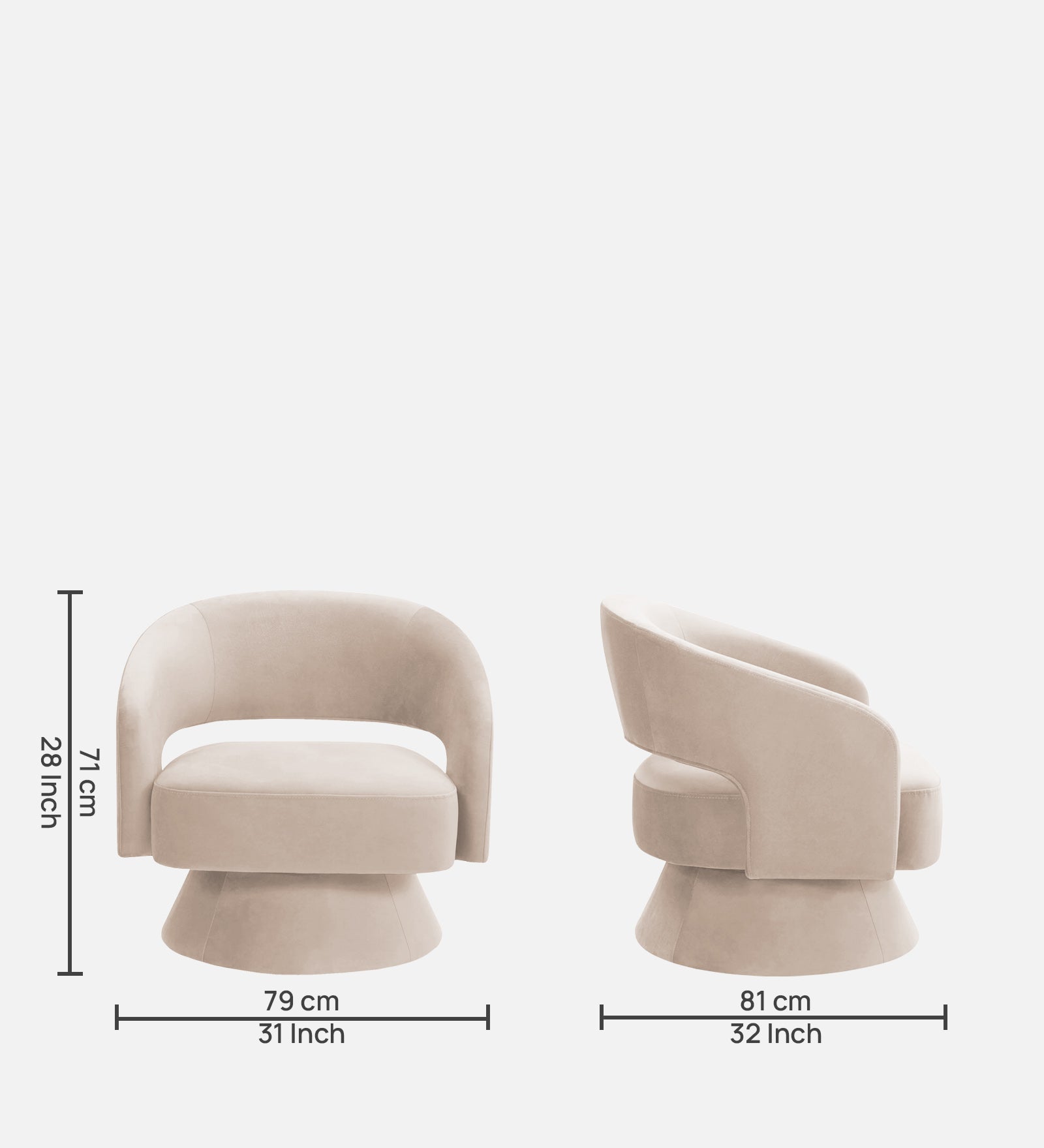 Pendra Velvet Swivel Chair In Camel Beige Colour - Febonic Living