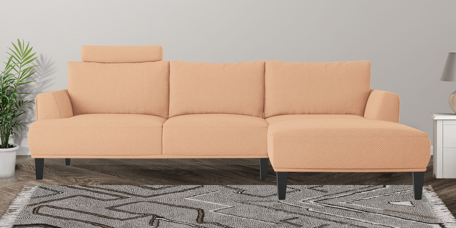 Como Fabric LHS Sectional Sofa (3+Lounger) In Cosmic Beige Colour - Febonic Living