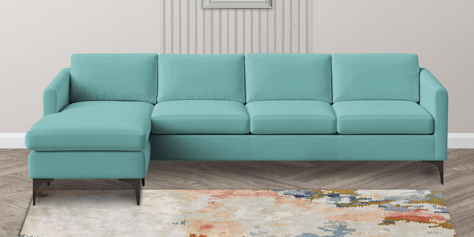 Haru Fabric RHS Sectional Sofa (3+Lounger) In Barmunda Aqua Colour - Febonic Living