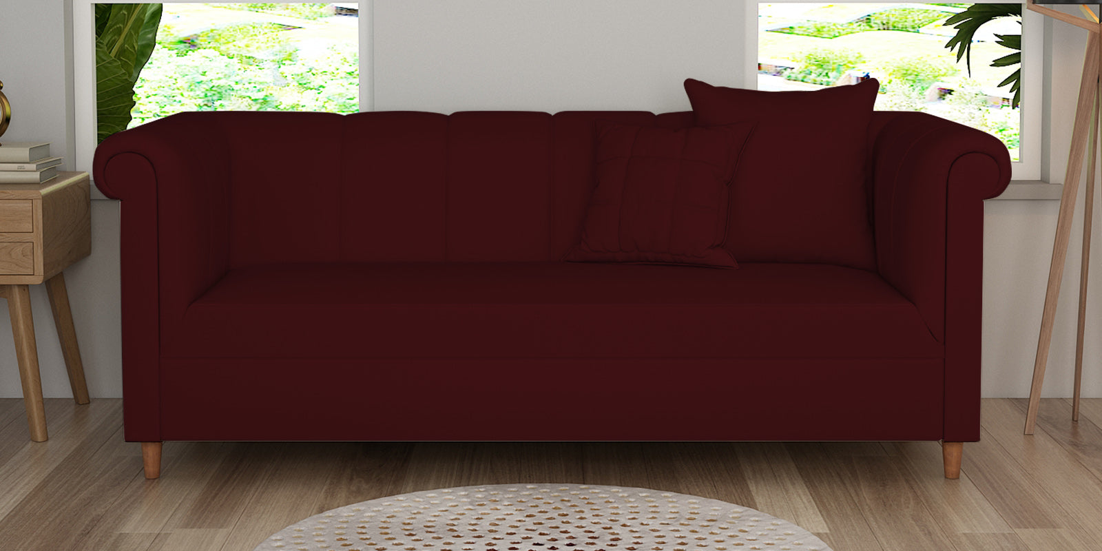 Rubi Velvet 3 Seater Sofa In Blood Maroon Colour - Febonic Living