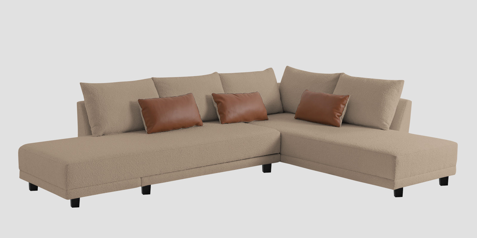 Ira Boucle Fabric LHS 6 Seater Convertible Sofa Cum Bed In Mushroom Beige Colour - Febonic Living