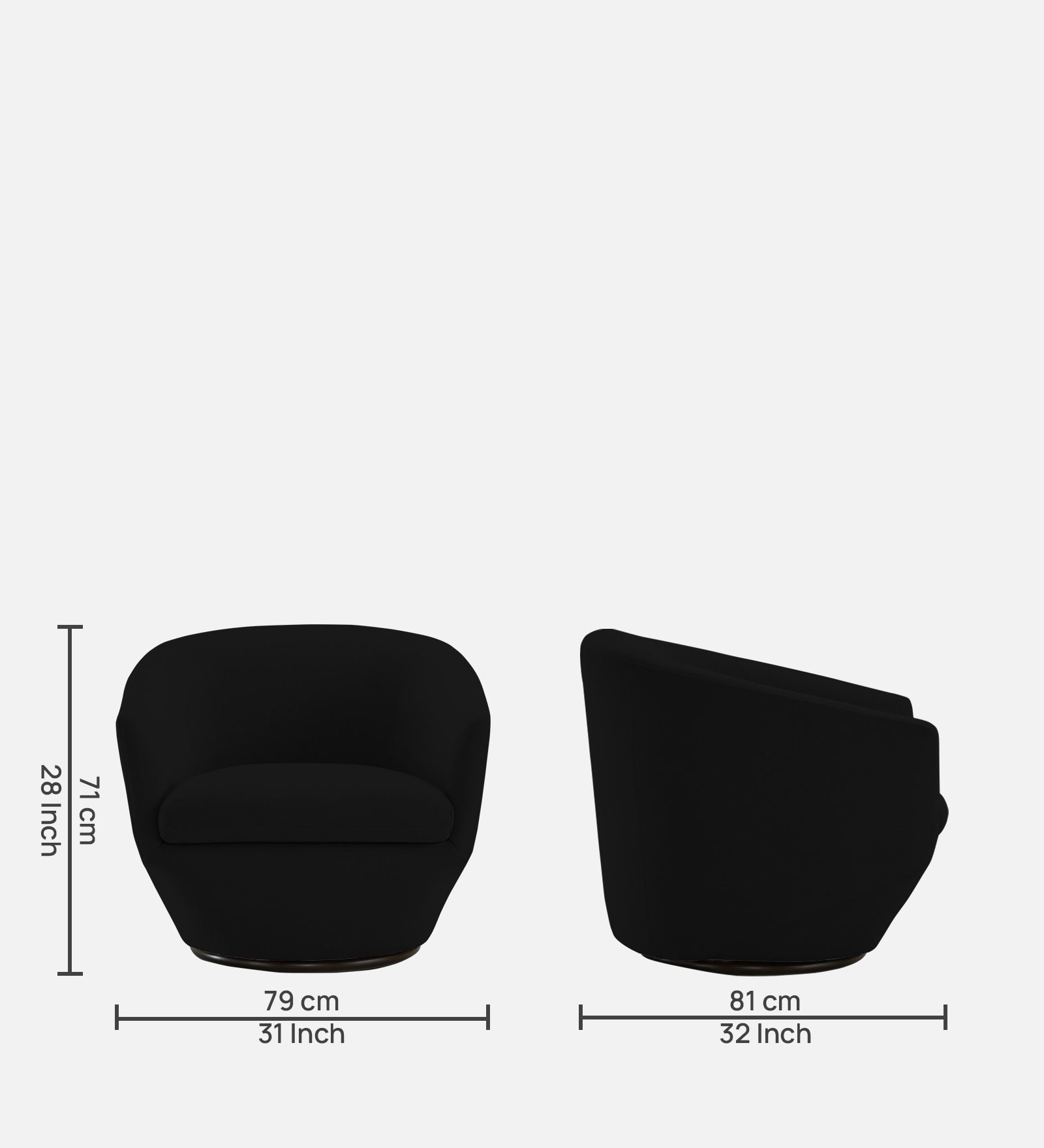Haddie Velvet Swivel Chair In Adam Black Colour - Febonic Living