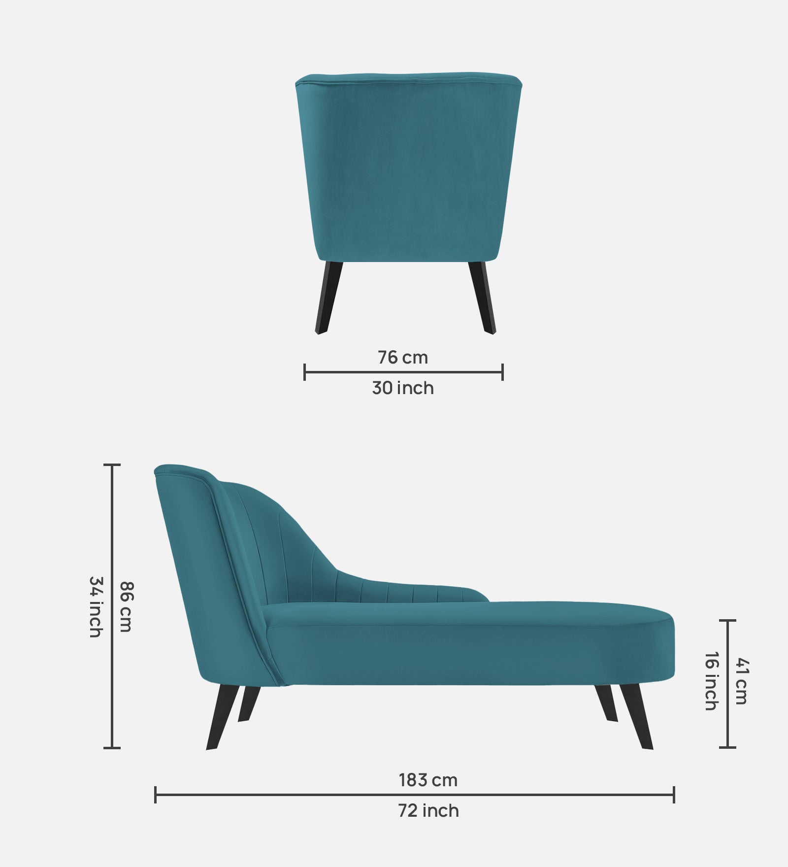 Flora Velvet RHS Chaise Lounger In Aqua Blue Colour - Febonic Living