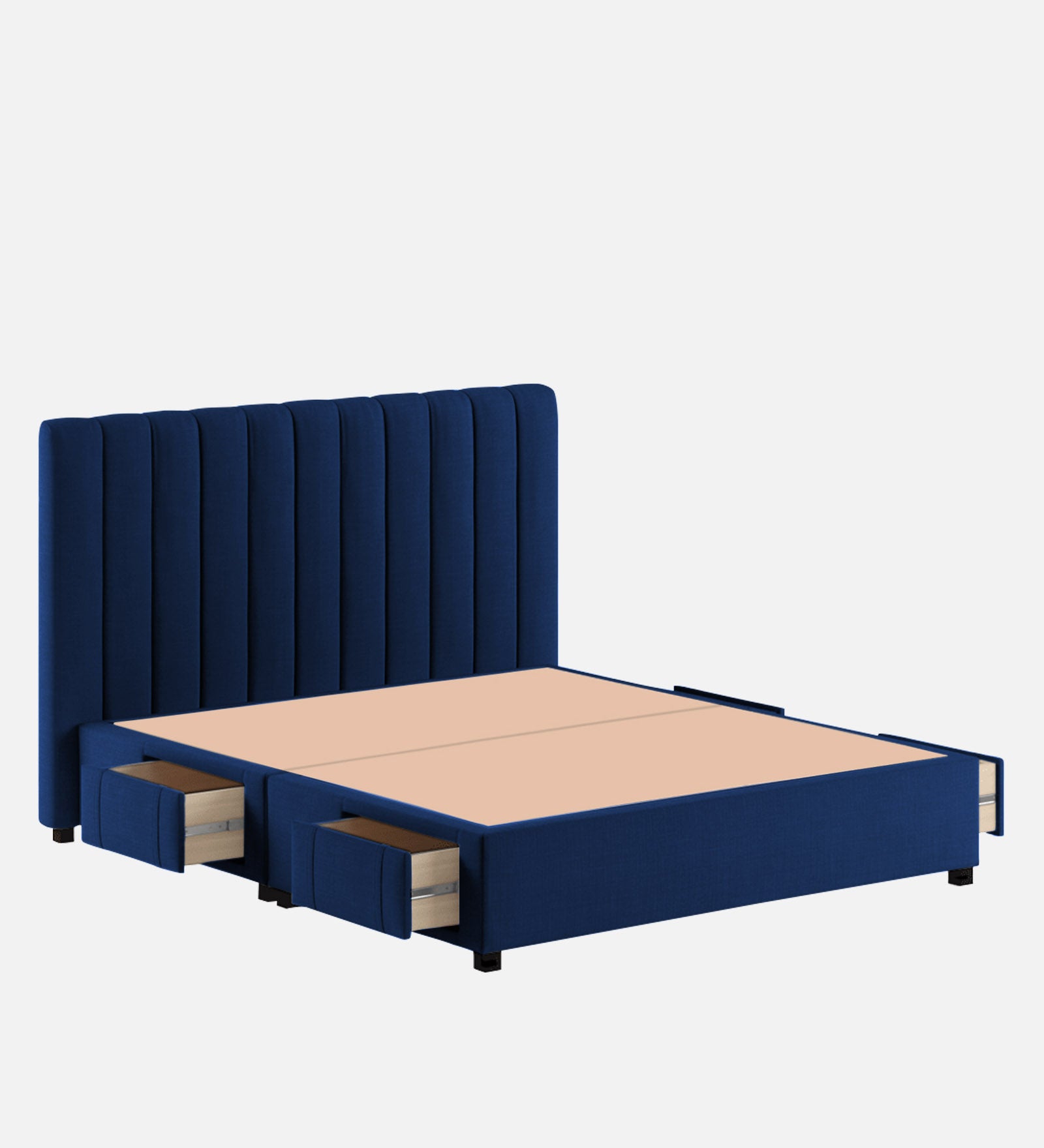 Nivi Fabric Queen Size Bed in Royal Blue Colour with Drawer Storage - Febonic Living