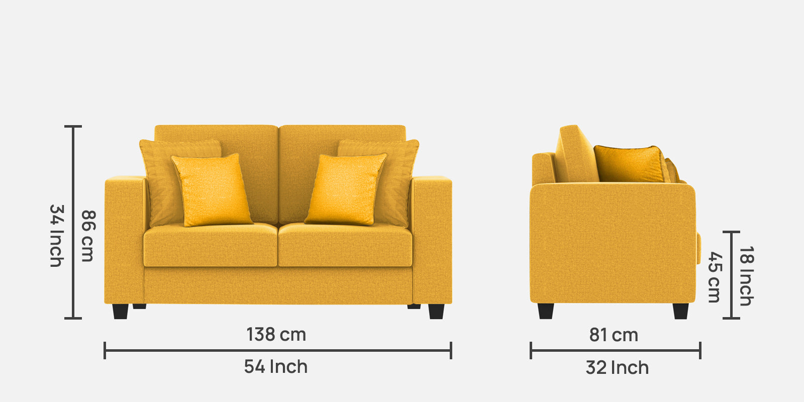 Nabi Fabric 2 Seater Sofa In Bold Yellow Colour - Febonic Living