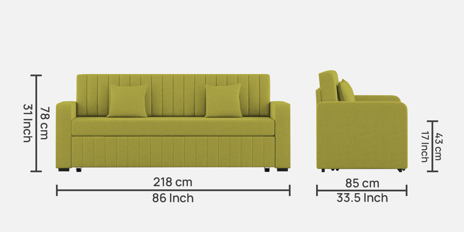 Calra Fabric 3 Seater Pull Out Sofa Cum Bed In Parrot Green Colour With Storage - Febonic Living