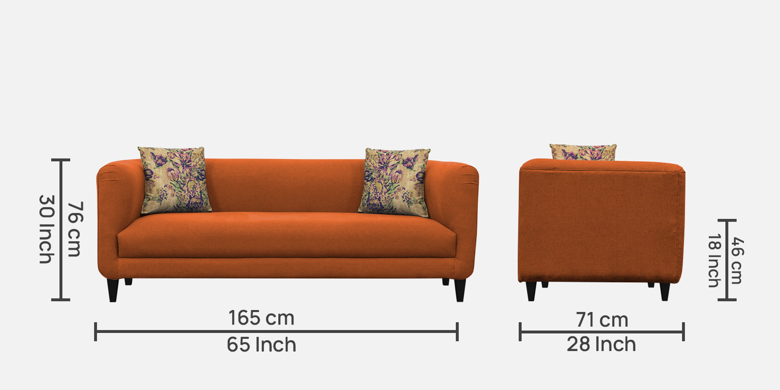 Niki Fabric 3 Seater Sofa In Vivid Orange Colour - Febonic Living