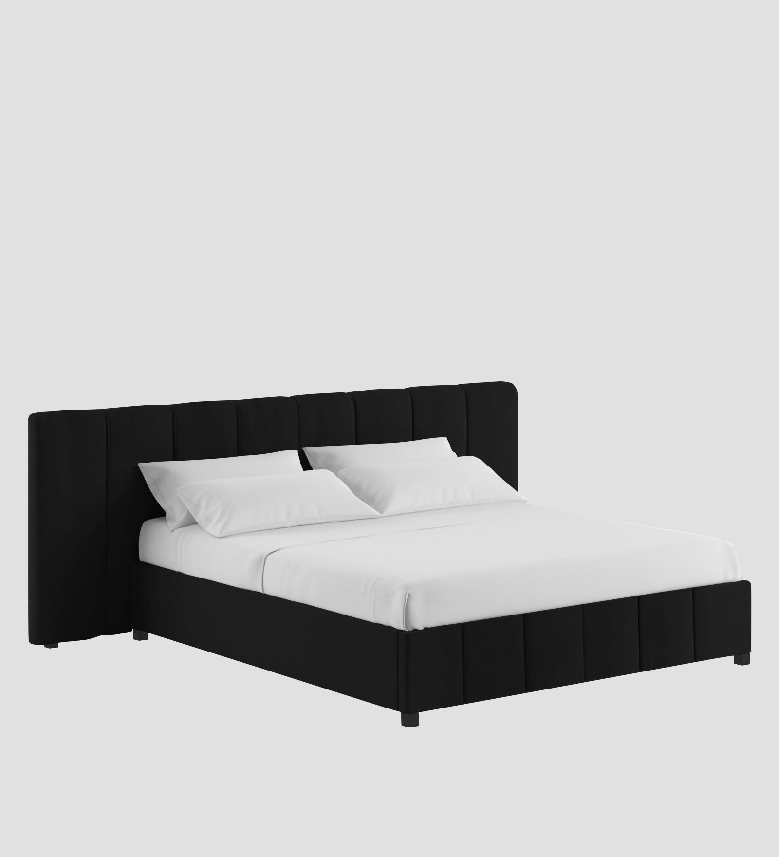 Nora Fabric Upholstered King Size Bed In Zed Black Colour With Box Storage - Febonic Living