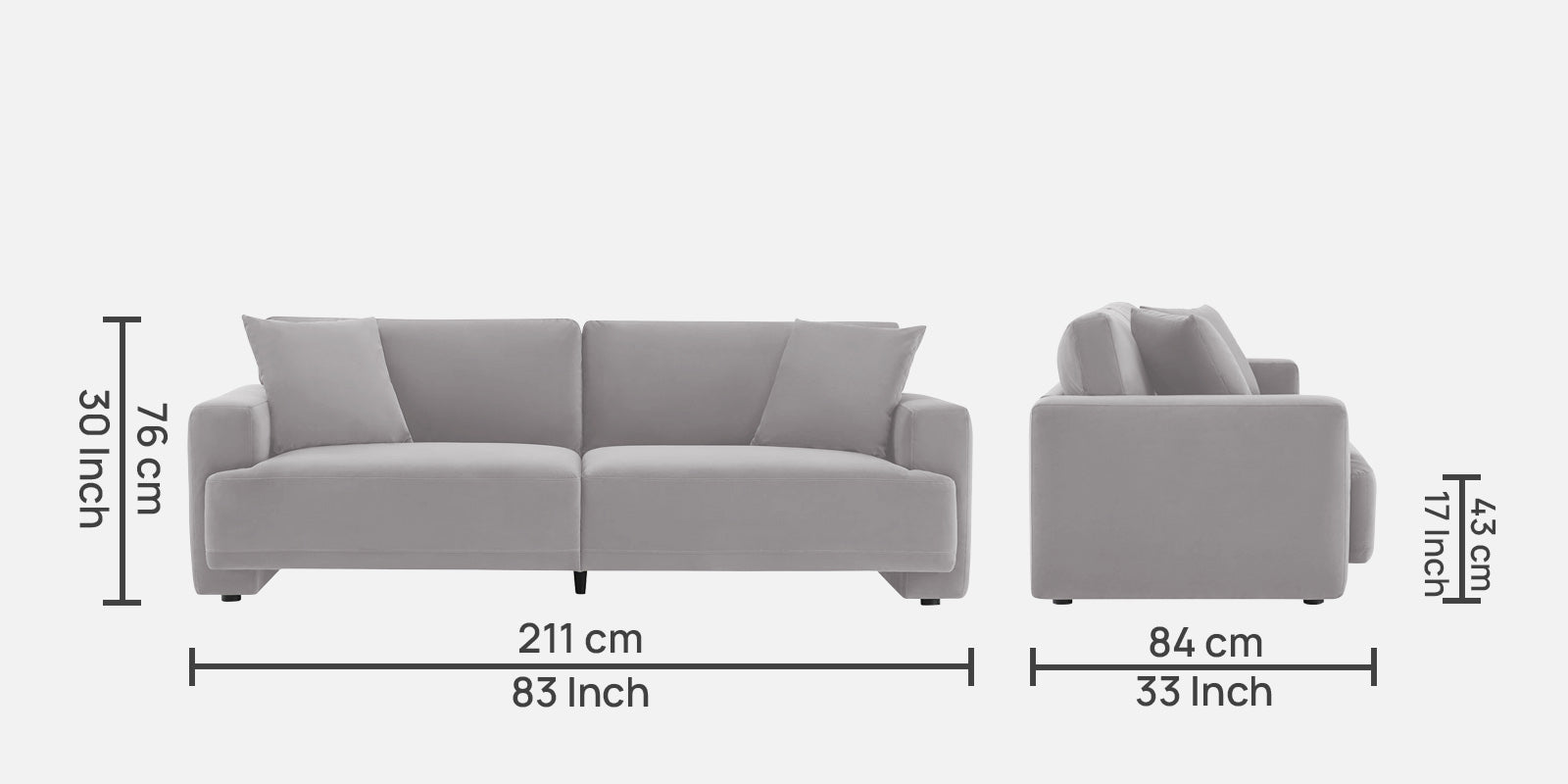Kosta Velvet 3 Seater Sofa In Concrete Grey Colour - Febonic Living