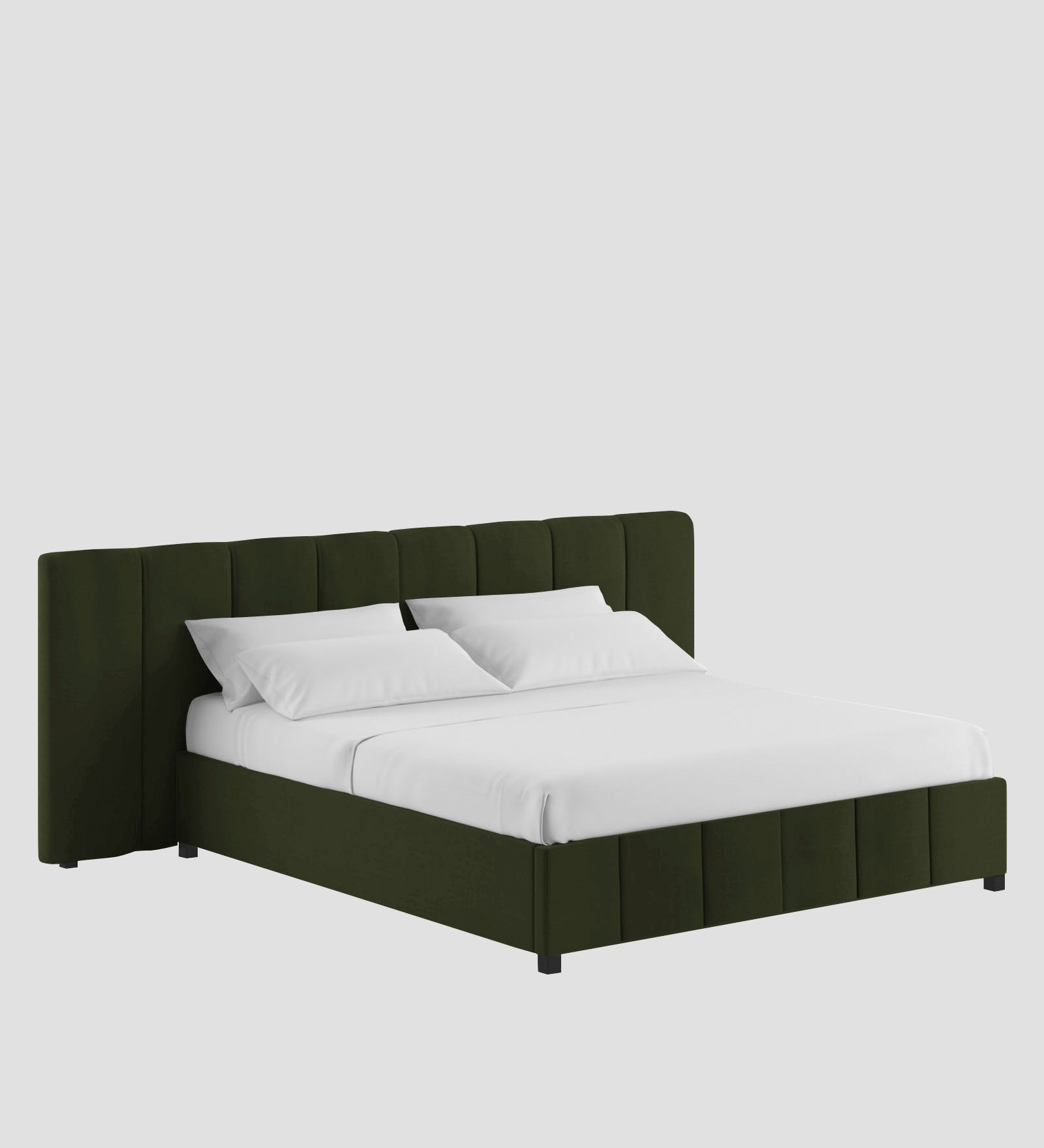 Nora Fabric Queen Size Bed In Olive Green Colour With Box Storage - Febonic Living