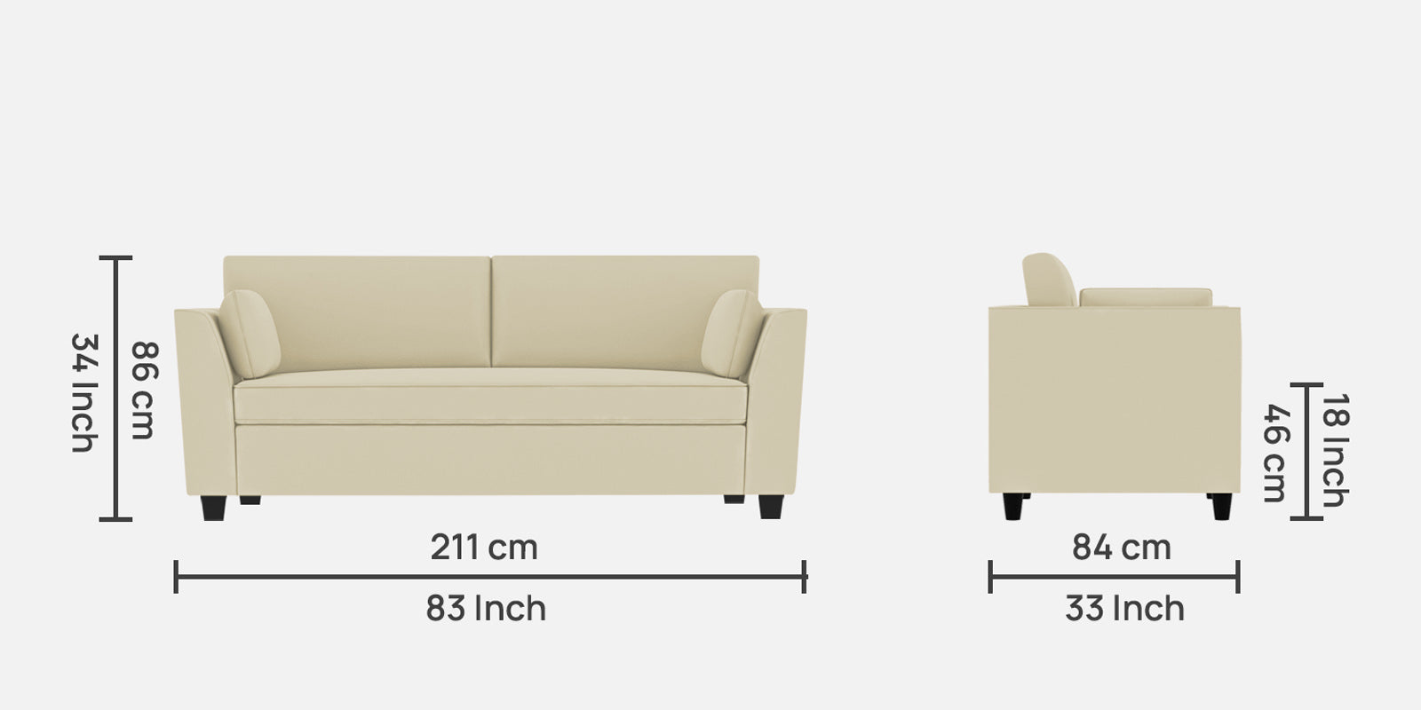 Bristo Velvet 3 Seater Sofa in Warm White Colour