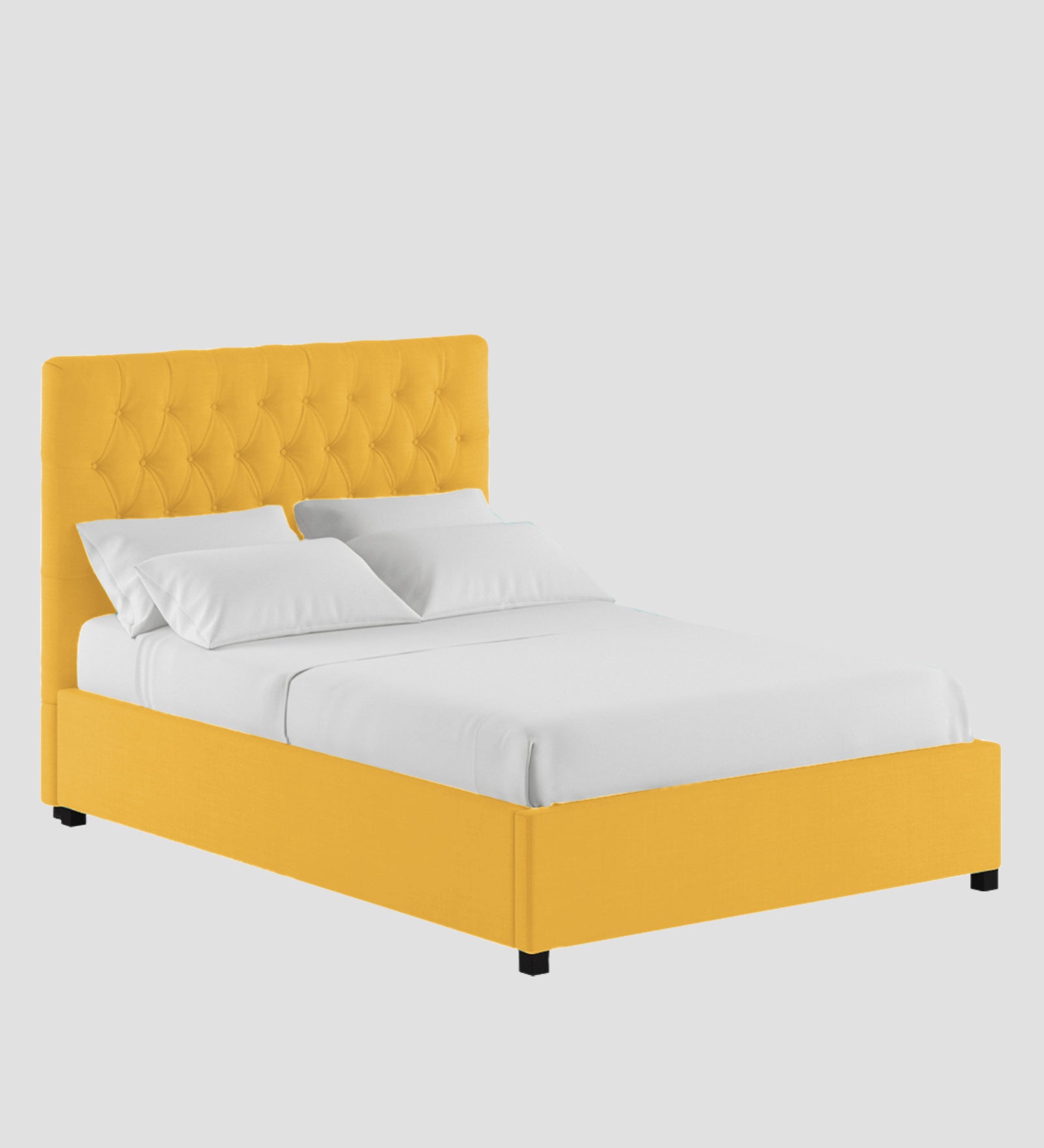 Isko Fabric King Size Bed In Bold Yellow Colour With Storage Box - Febonic Living