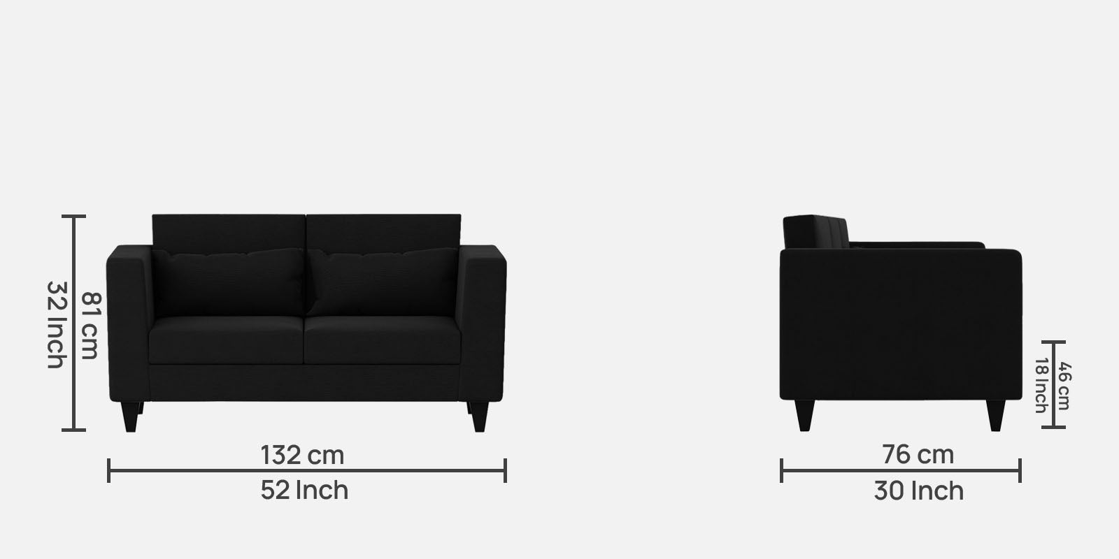 Nipul Fabric 2 Seater Sofa In Zed Black Colour - Febonic Living