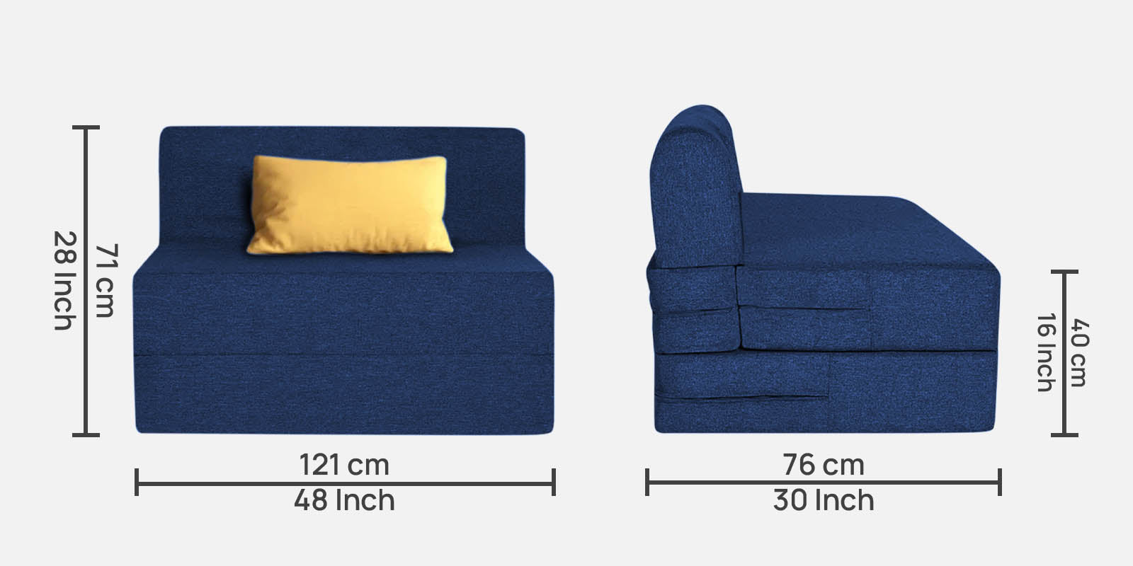 Fleepy Fabric 2 Seater Foldable Sofa Cum Bed In Royal Blue Colour - Febonic Living