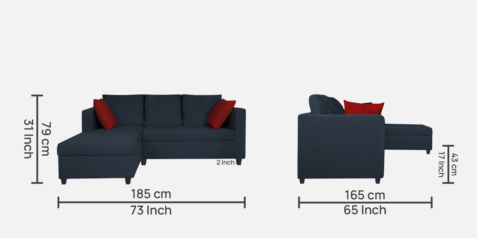 Nebula Fabric RHS Sectional Sofa (2+Lounger) In Denim Blue Colour - Febonic Living