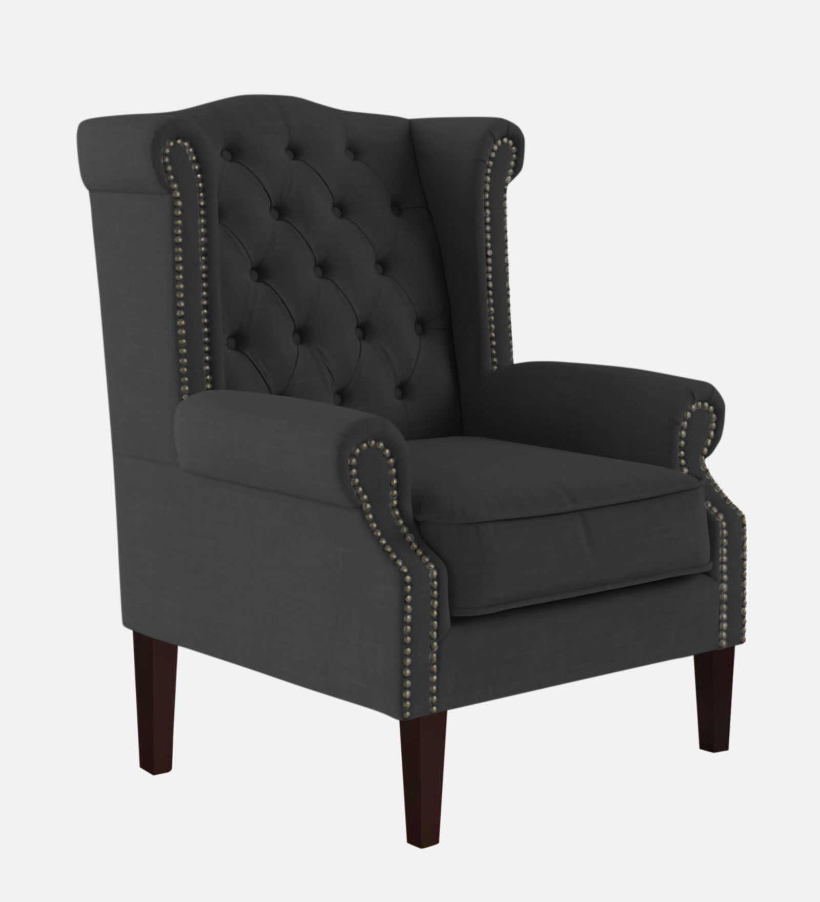 Nottage Fabric Wing Chair In Charcoal Grey Colour - Febonic Living