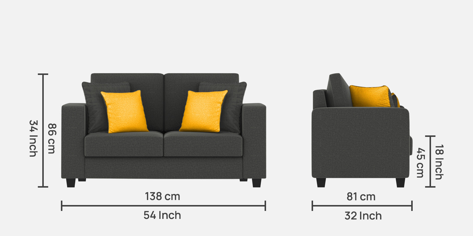 Nabi Fabric 2 Seater Sofa In Charcoal Grey Colour - Febonic Living
