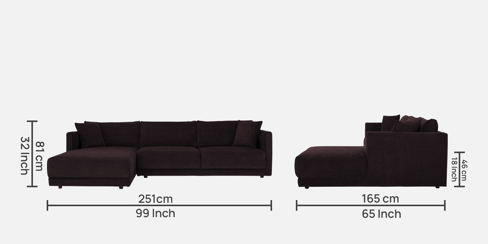 Northern Fabric RHS Sectional Sofa (3+Lounger) In Cara Brown Colour - Febonic Living