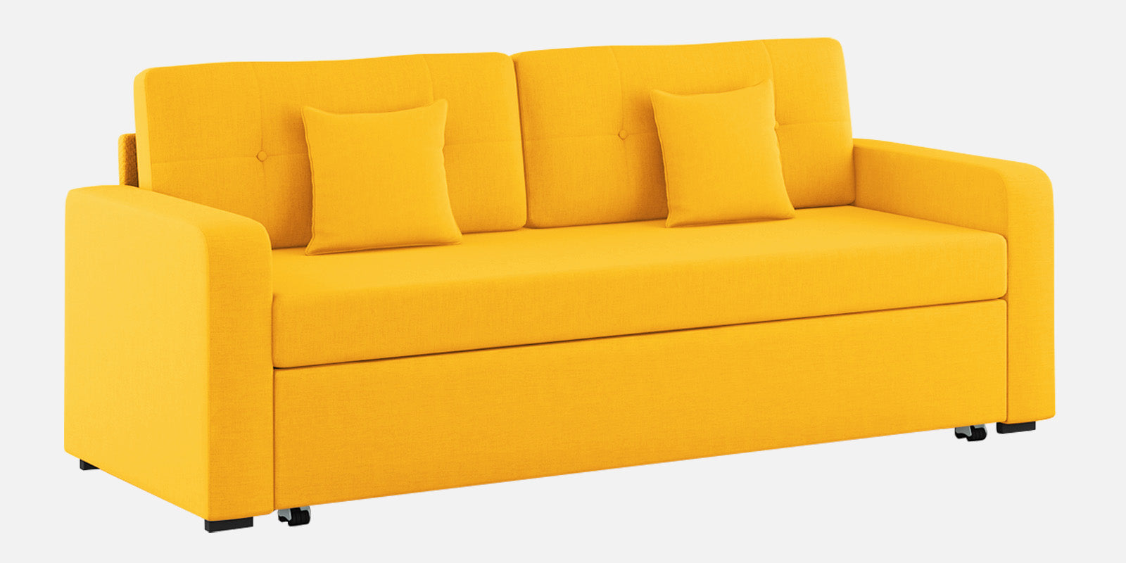 Rocky Fabric 3 Seater Pull Out Sofa Cum Bed In Bold Yellow Colour With Storage - Febonic Living