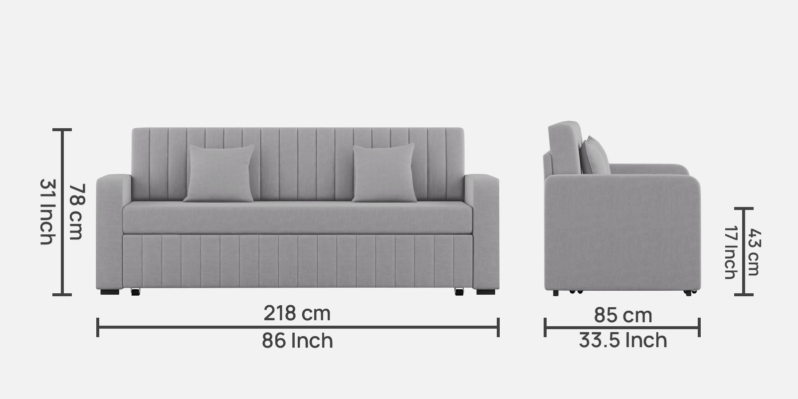 Calra Fabric 3 Seater Pull Out Sofa Cum Bed In Lit Grey Colour With Storage - Febonic Living