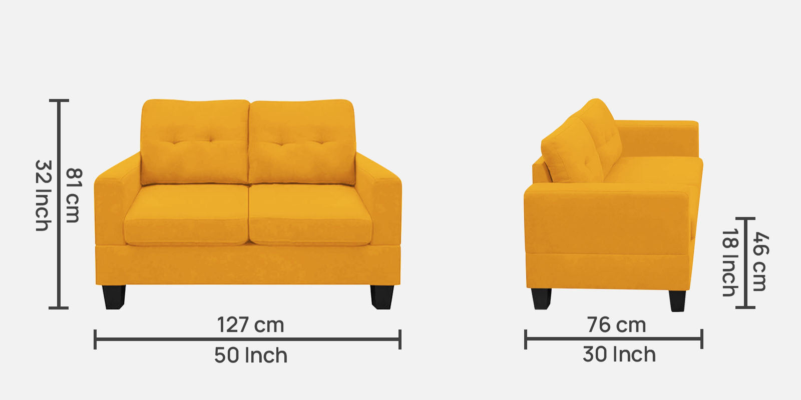 Thomas Fabric 2 Seater Sofa In Bold Yellow Colour - Febonic Living