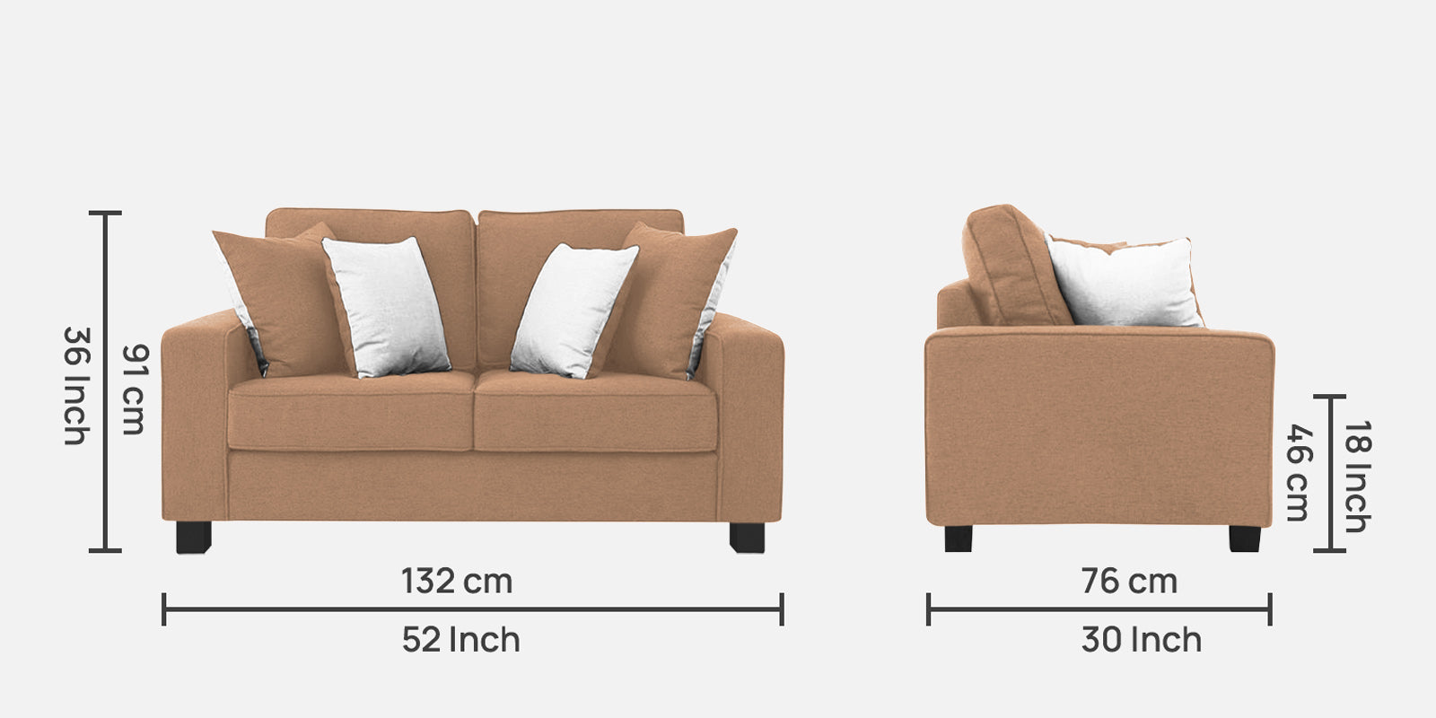 Ladybug Fabric 2 Seater Sofa In Cosmic Beige Colour - Febonic Living