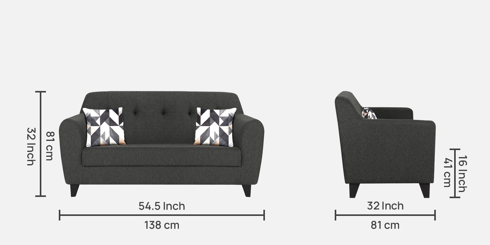 Melaan Fabric 2 Seater Sofa In Charcoal Grey Colour