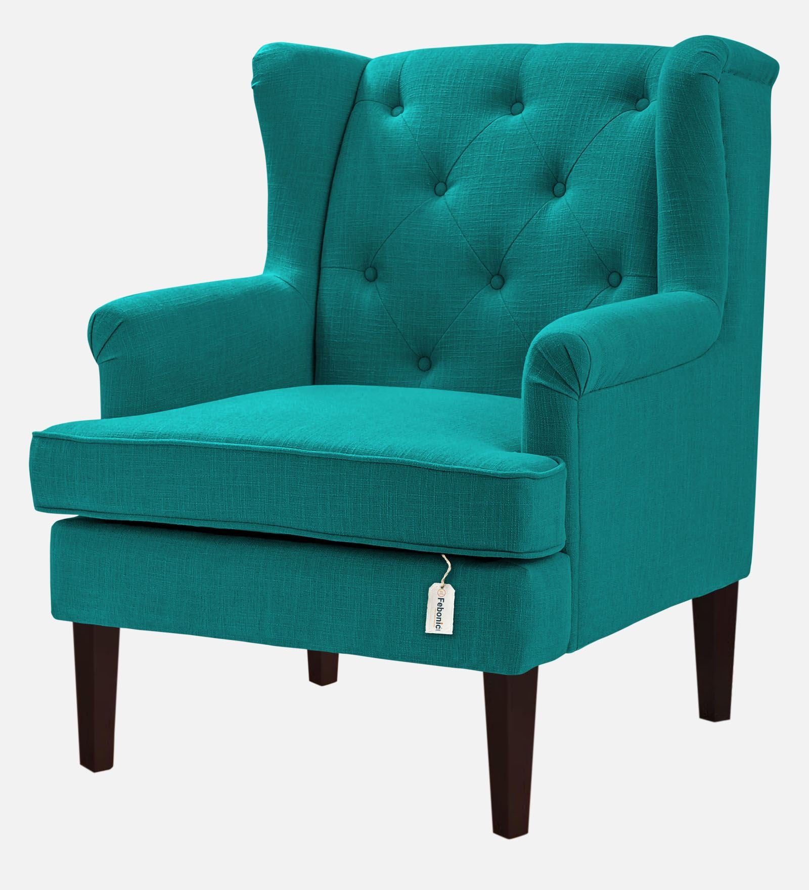 Deyuk Fabric Wing Chair In Sea Green Colour - Febonic Living