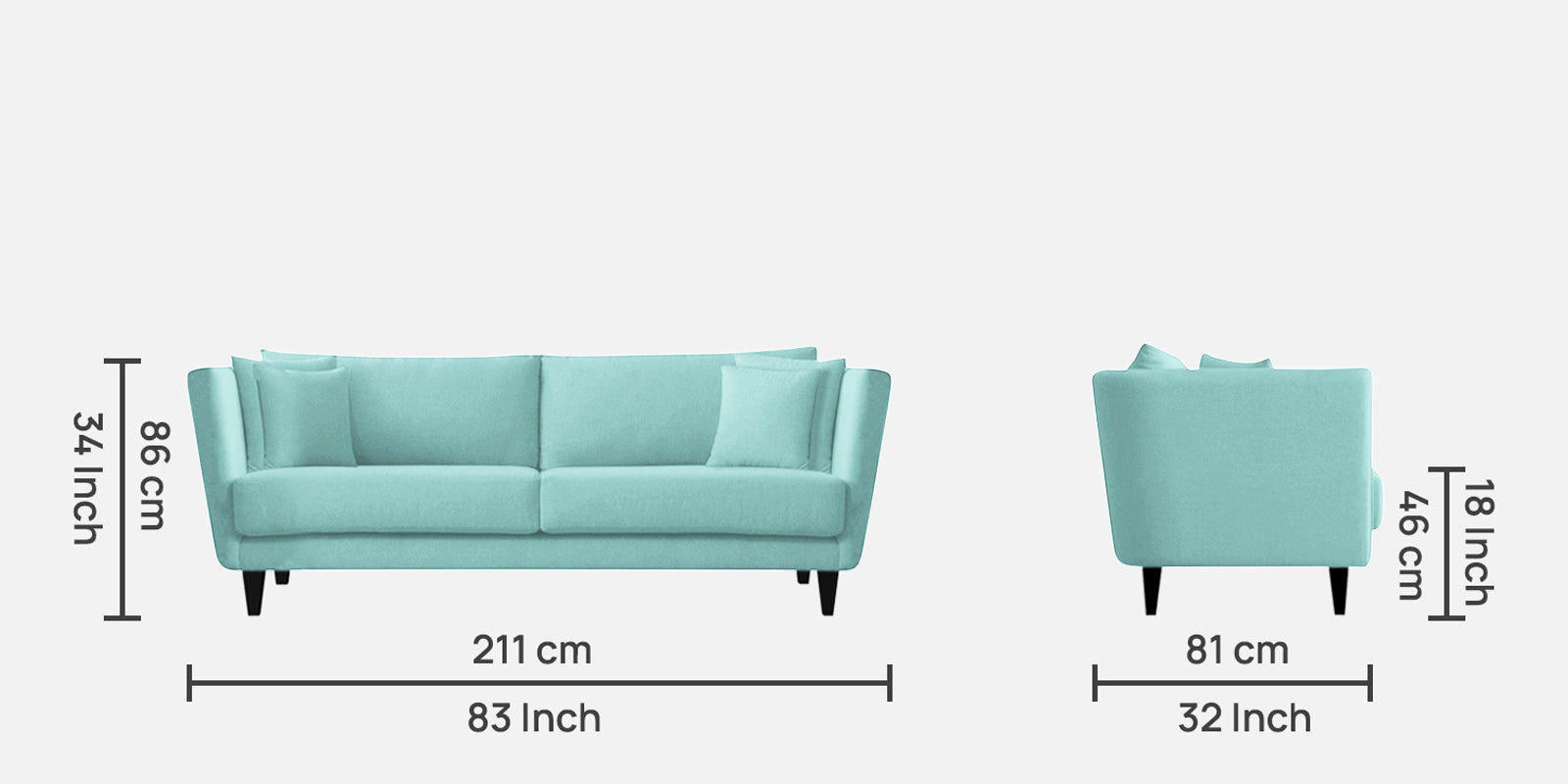 Norway Velvet 3 Seater Sofa In Barmunda Aqua Colour - Febonic Living