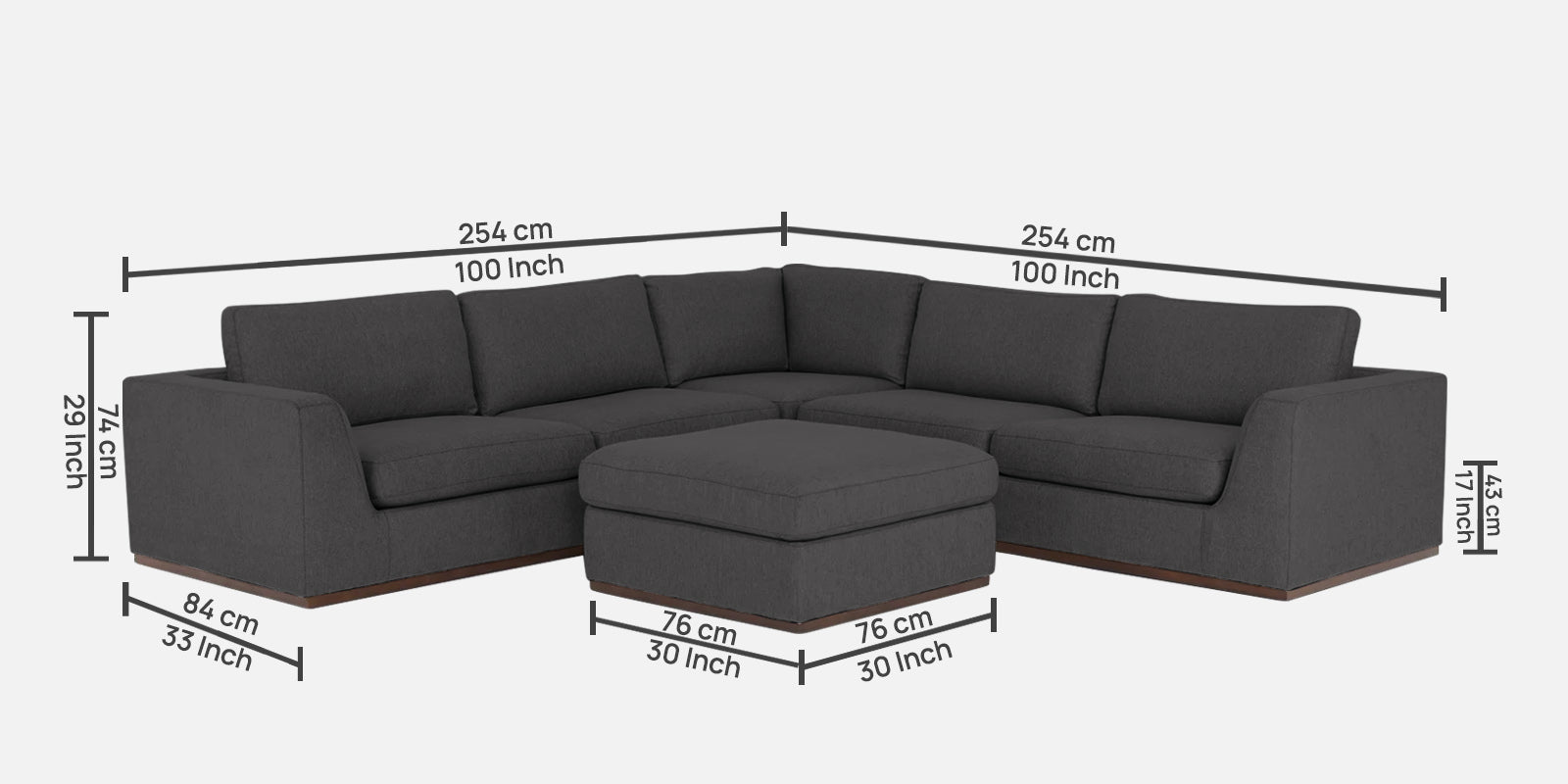 Freedom Velvet 6 Seater LHS Corner Sofa In Davy Grey Colour With Ottoman - Febonic Living