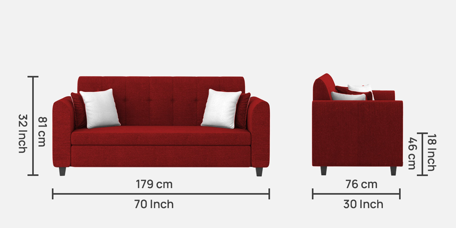 Denmark Fabric 3 Seater Sofa In Blood Maroon Colour - Febonic Living