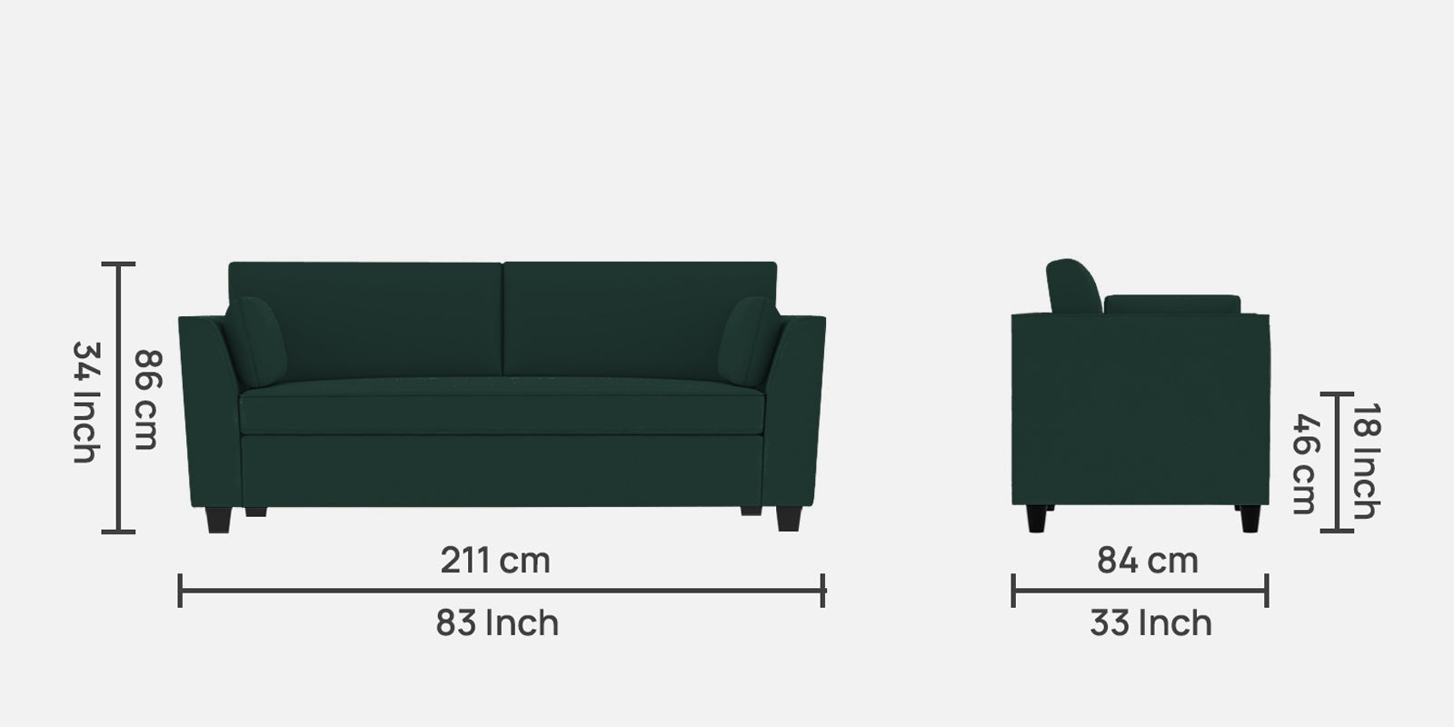 Bristo Velvet 3 Seater Sofa In Forest Green Colour With Storage - Febonic Living
