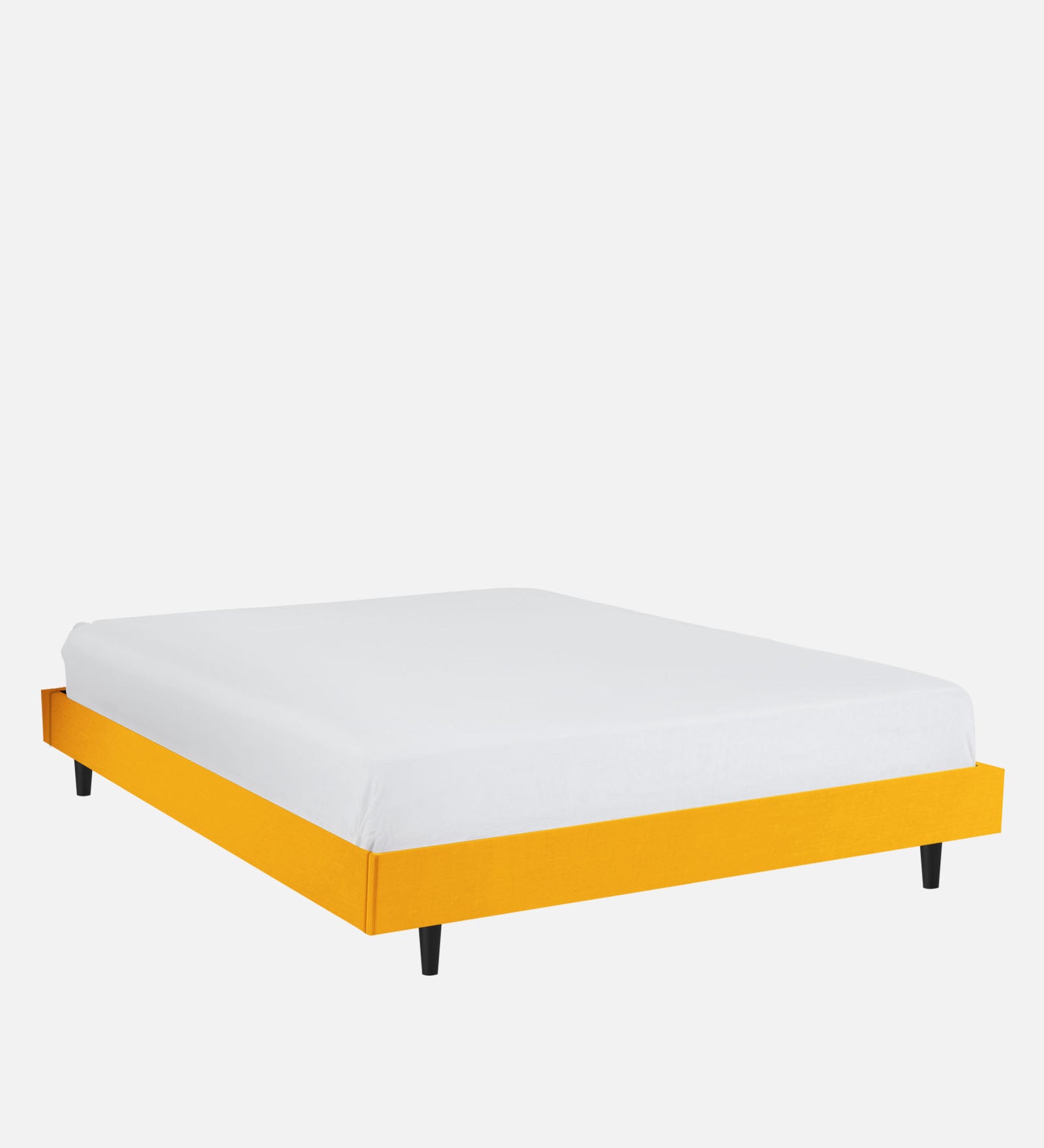 Basi Fabric Queen Size Bed In Bold Yellow Colour - Febonic Living