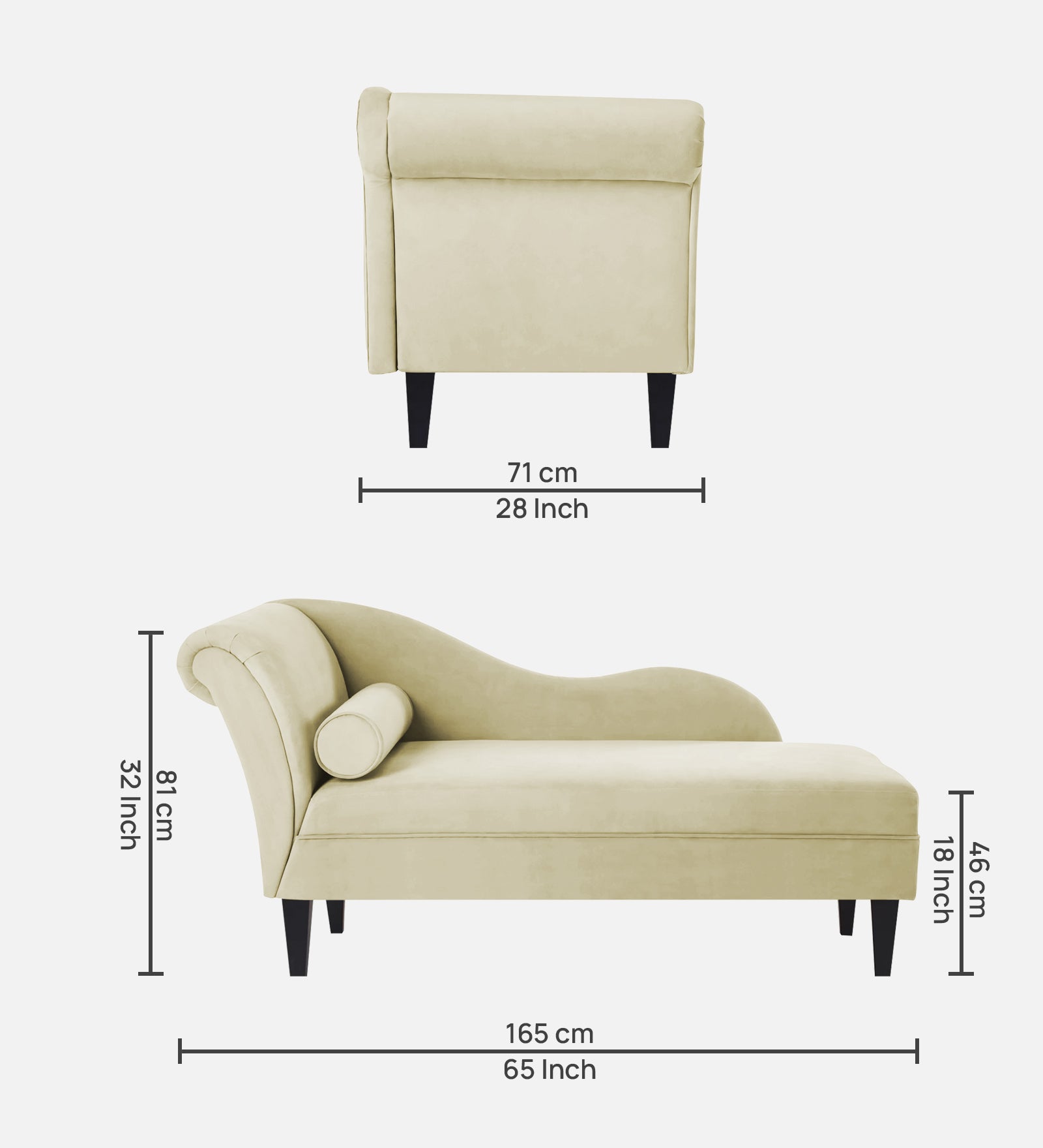 Rana Velvet RHS Chaise Lounger In Warm White Colour - Febonic Living