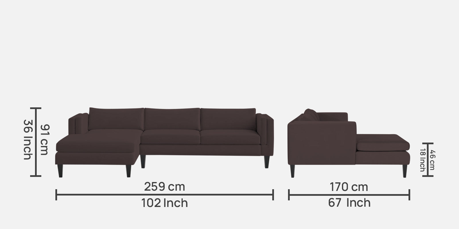 Jasper Velvet RHS Sectional Sofa (3+Lounger) In Mocha Brown Colour - Febonic Living