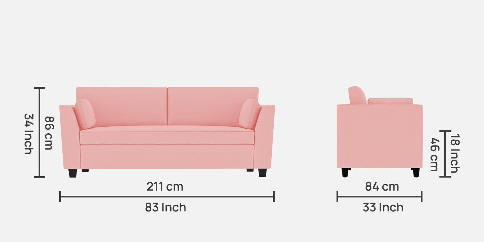 Bristo Velvet 3 Seater Sofa In millennial pink Colour With Storage - Febonic Living