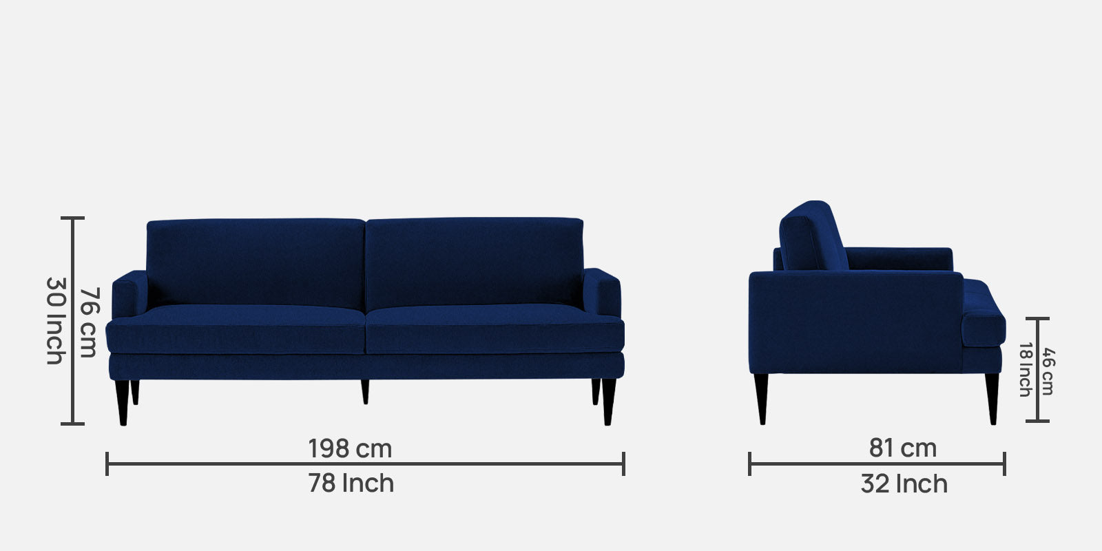 Zoya Fabric 3 Seater Convertible Sofa Cum Bed In Royal Blue Colour - Febonic Living
