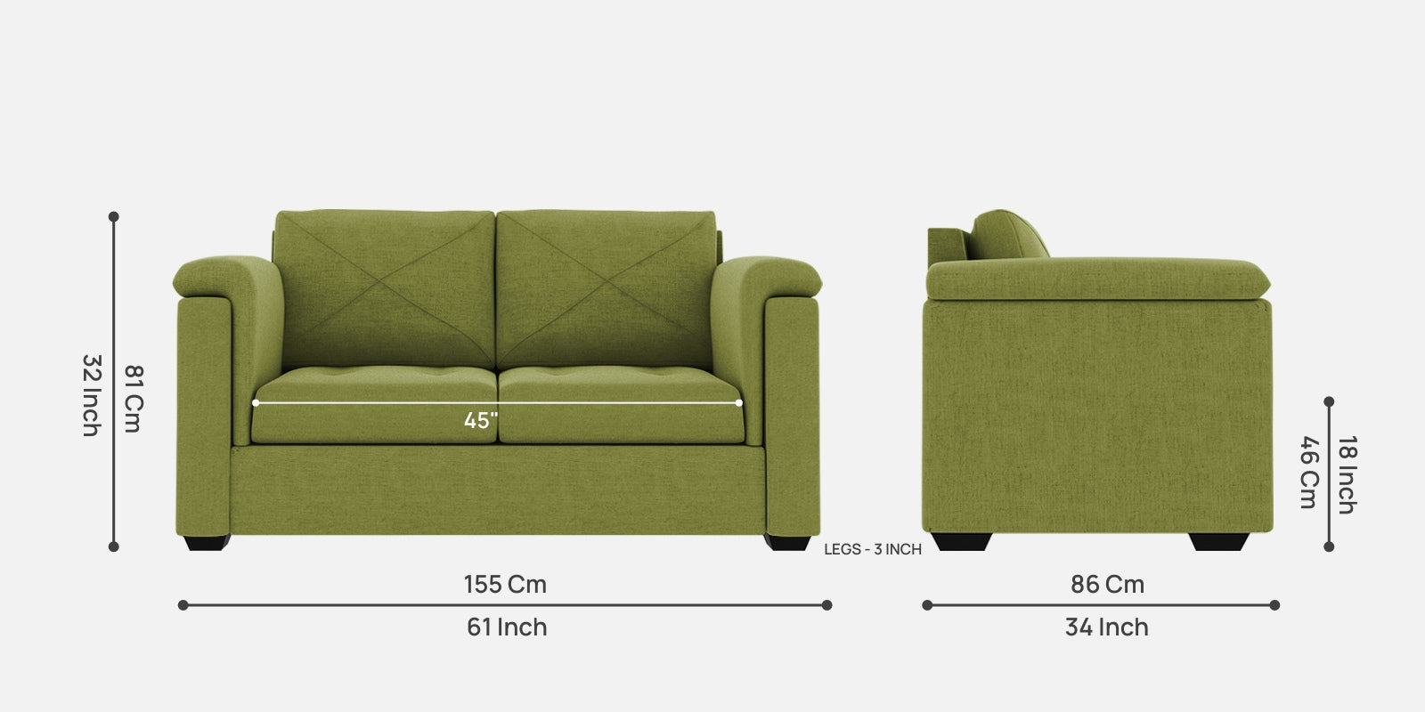 Andres Fabric 2 Seater Sofa In Lime Green Colour - Febonic Living