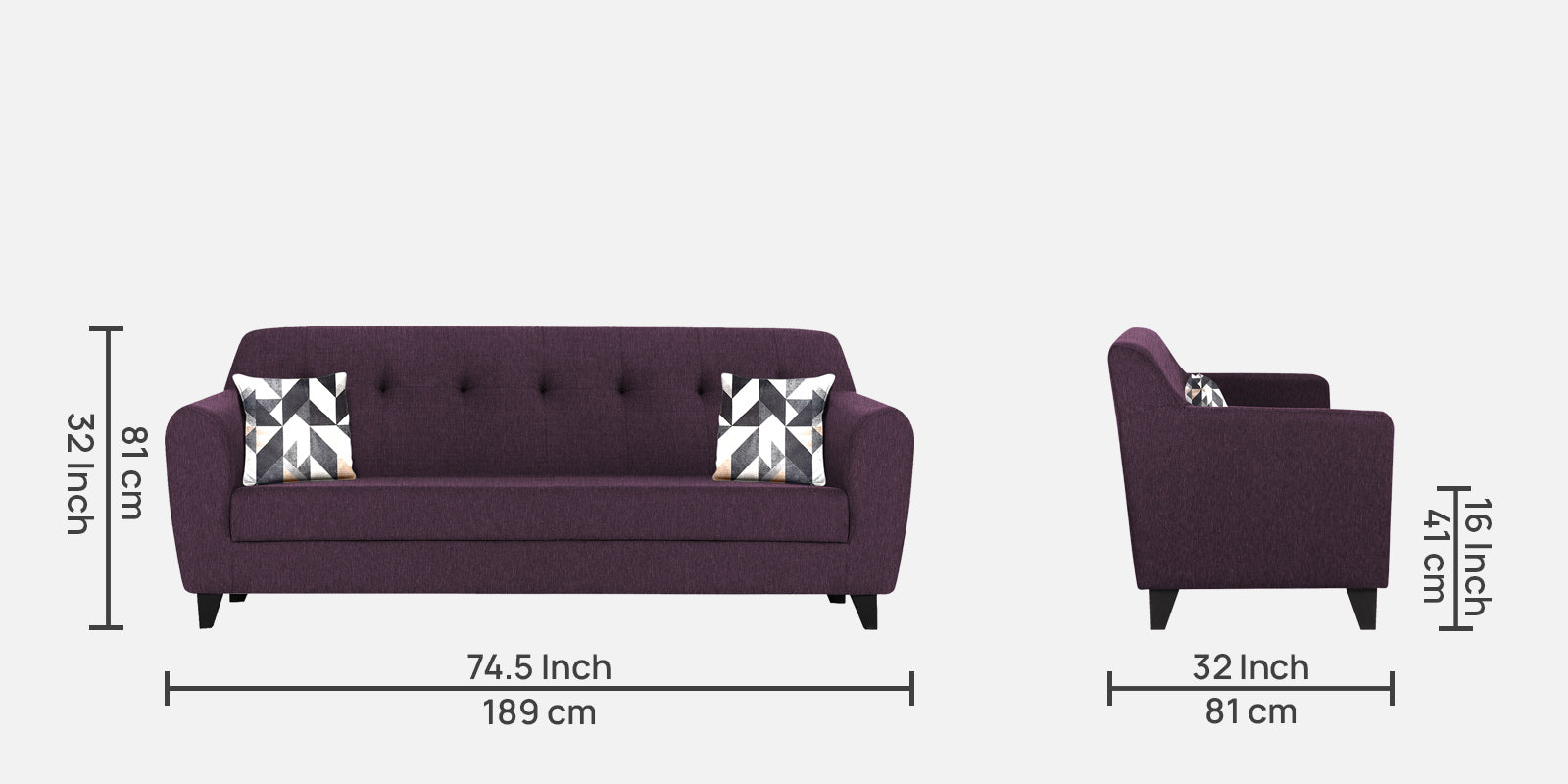 Melaan Fabric 3 Seater Sofa In Greek Purple Colour - Febonic Living