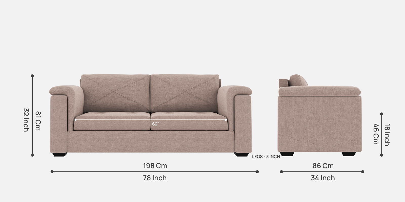 Andres Fabric 3 Seater Sofa In Mush Beige Colour - Febonic Living