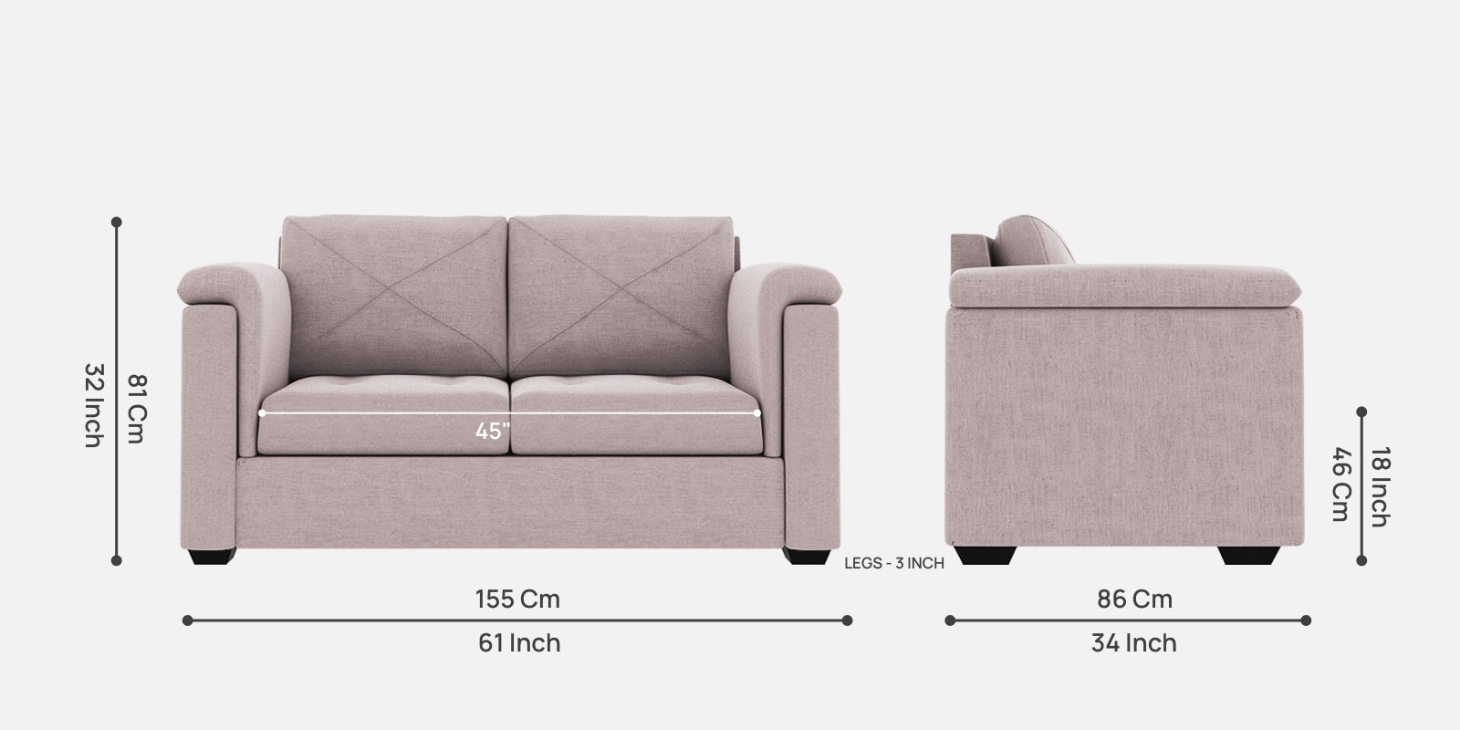 Andres Fabric 2 Seater Sofa In Orchid Beige Colour - Febonic Living