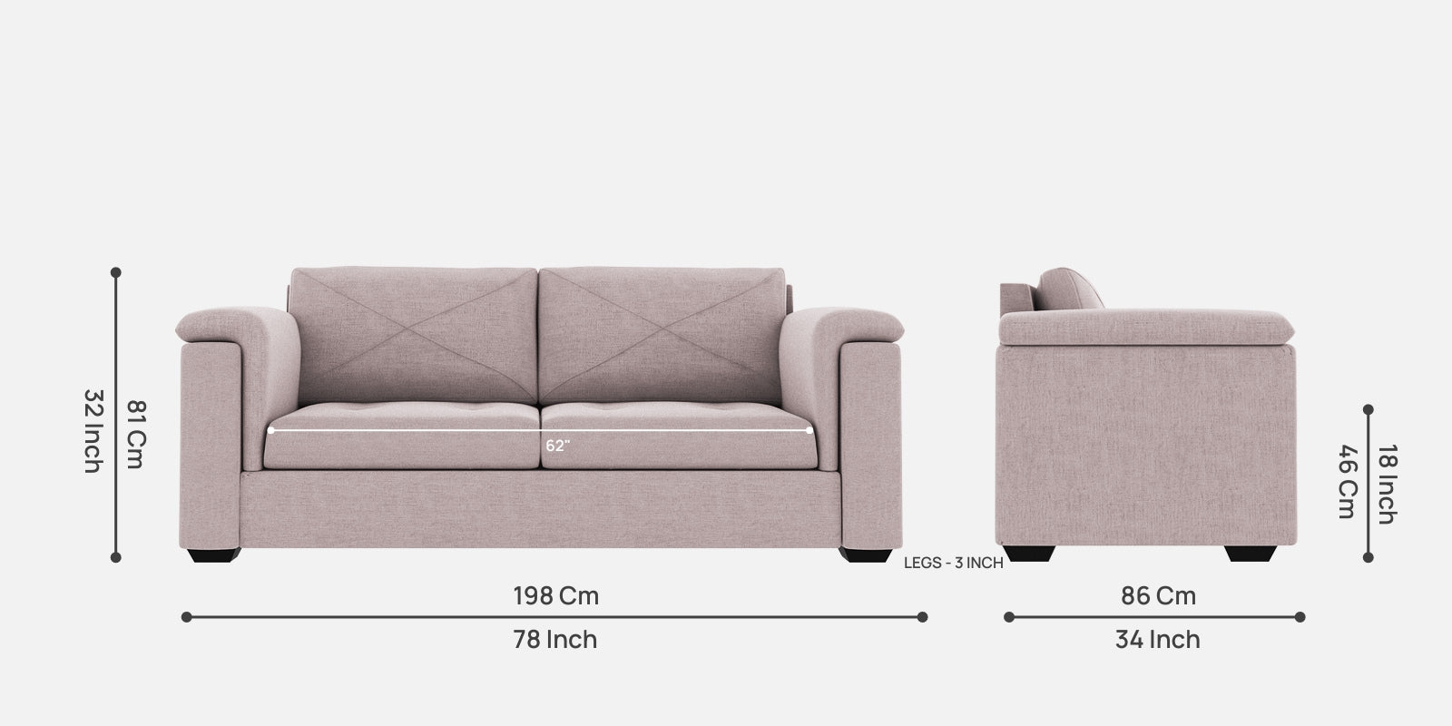 Andres Fabric 3 Seater Sofa In Orchid Beige Colour - Febonic Living