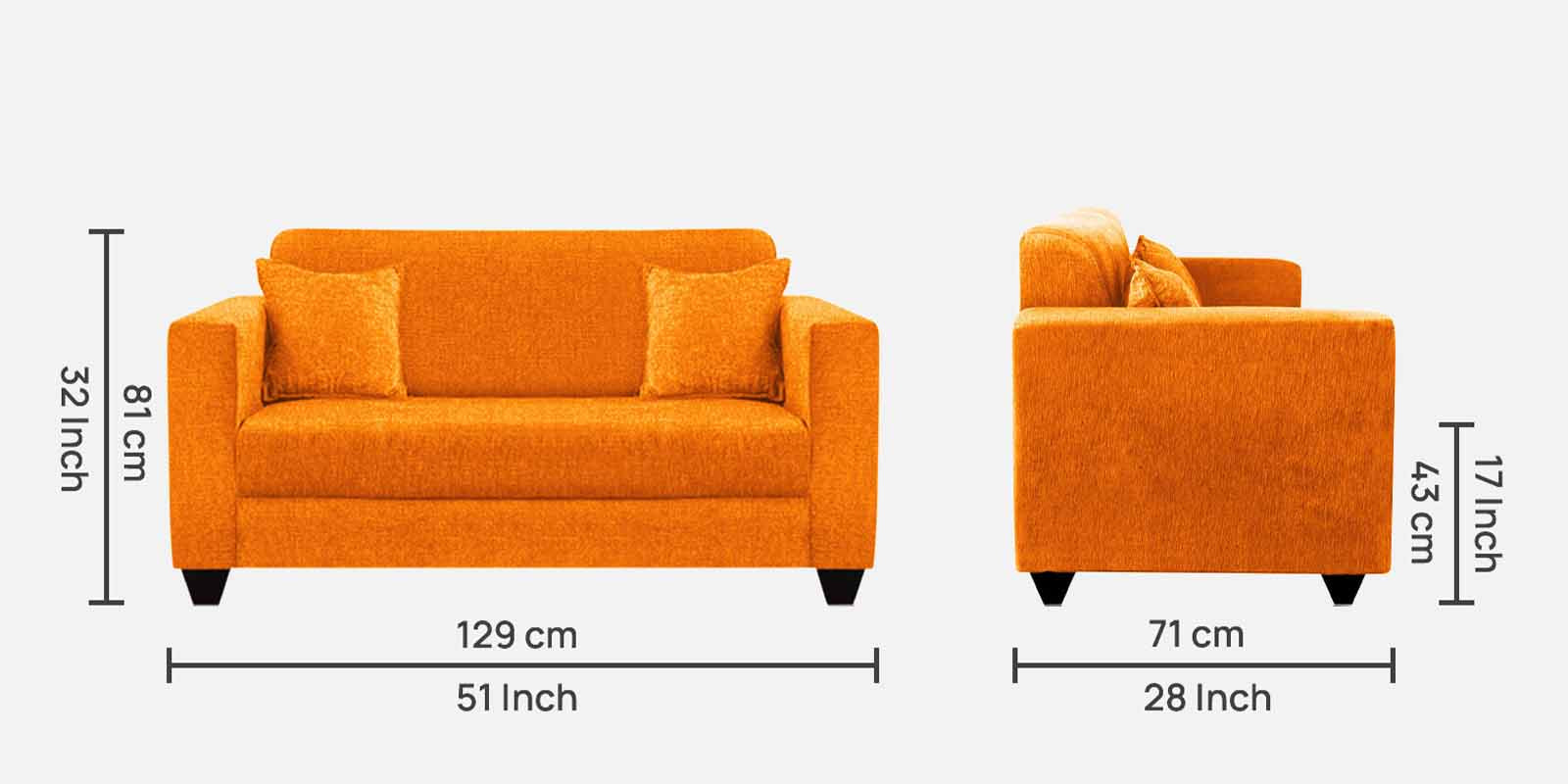 Nebula Fabric 2 Seater Sofa in Vivid Orange Colour
